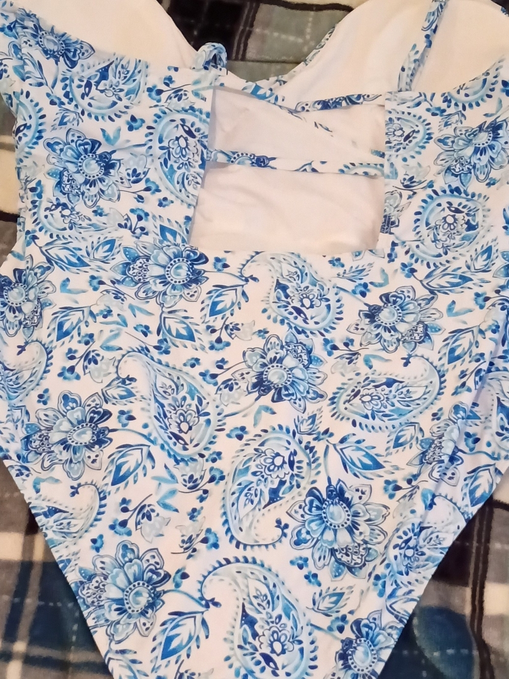 Women’s Blue Paisley Floral Square-Neck One-Piece Swimsuit